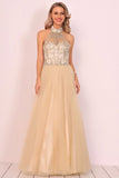 2024 A-Line Halter Prom Dress Floor-Length Tulle PDPGDNZG