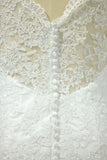 2024 Mermaid Wedding Dresses V-Neck 3/4 Sleeves Court Train Tulle V-Back With Covered PG4GMBTB