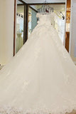 2024 New Arrival Luxury Floral Wedding Dresses A-Line Court Train Tulle With Beads And P9AXY7SR