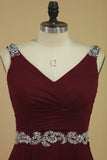 2024 V Neck Bridesmaid Dresses A Line With Beads And Ruffles Floor PSR63XL3