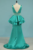 2024 Satin Prom Dresses Mermaid V Neck With PHCQFL4F