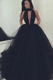 2024 New Arrival Black High Neck A-Line Prom Gown Sweep Train PH1YL3KB