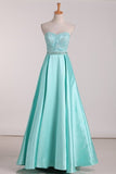 2024 New Arrival A Line Prom Dresses Satin With Beads Floor PEA4349F