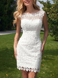 Sheath Scoop Neck Ivory Lace Tulle Detachable Ruffles Open Back Wedding Dresses