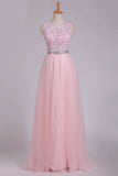 2024 Prom Dresses A Line Scoop Beaded Bodice Floor Length PAPBM7T6