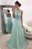 2024 New Arrival Scoop Neck Lace A-Line Prom Dresses With Sweep P8KTZEZG