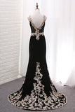 2024 V Neck Mermaid Velvet Evening Dresses With Applique PFHZ487D