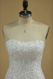 2024 Mermaid Wedding Dresses Strapless Tulle With Beads And Embroidery P27RFAFE