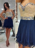 Hot-selling A-line Sweetheart Mini Sleeveless Chiffon Royal Blue Homecoming Dress with Beaded