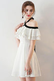 Chic Halter A Line Simple White Off the Shoulder Chiffon Cheap Short Homecoming Dress