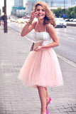 Simple Two Pieces A-line Scoop Spaghetti Straps Tulle Ruffles Short Homecoming Dresses