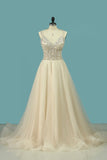 2024 A Line Spaghetti Straps Wedding Dresses Beaded Bodice Tulle PM1ABSQG