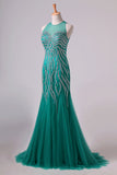 2024 Scoop Mermaid Tulle Prom Dresses Fully Beaded Bodice PE5HMCHL