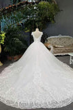 2024 New Arrival Luxury Tulle Wedding Dresses Lace Up With Appliques And Crystals PNJNMET1