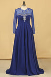 2024 Long Sleeves Scoop A-Line Chiffon With Beads And Ruffles Prom P6E7HBGM