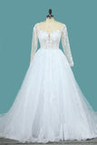 2024 Lace Ball Gown Wedding Dresses Scoop Long Sleeves With Applique And Beads PSJL751X