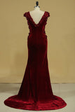 2024 V Neck Mermaid Prom Dresses Velvet With P25PRR7H