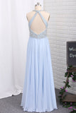 2024 New Arrival Prom Dresses Scoop Chiffon With Beading Open Back