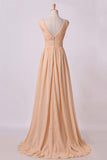 2024 Bridesmaid Dress V Neck A Line Floor Length Chiffon With PG8TQ3KP