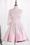 2024 One Sleeve Bicolor Homecoming Dresses Satin A PFZMF58D