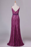 2024 Mermaid Spaghetti Straps Prom Dresses Lace Beaded PKC2JTHG