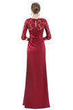 Elegant 3/4 Sleeve Lace Burgundy Formal Dresses Bateau Mermaid Evening Dresses STK15142