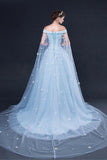 2024 Light Sky Blue Prom Dresses Sweep/Brush Train Tulle Prom PB5PPFF9