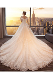 Gorgeous Off The Shoulder Lace Cathedral Train Wedding Dresses Princess Bridal STKPT58L82L