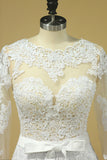 2024 Hot Wedding Dresses Scoop Long Sleeves With Applique & Sash P82PBBSG