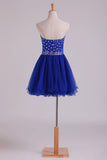 2024 New Arrival Dark Royal Blue A Line Sweetheart Homecoming Dresses Tulle Short With P34MYTXA