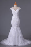 2024 Mermaid Straps Open Back Wedding Dresses Tulle Court PZXBPHGP