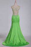 2024 Prom Dresses Mermaid Bateau Beaded Bodice Satin Sweep PE3Q7PKG