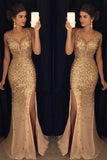 2024 Prom Dresses Mermaid V Neck Tulle With Beading PFP2G5JF