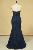 2024 Mermaid Sweetheart Prom Dresses Lace With Beading And Applique Dark Navy Plus PBYRC9LX