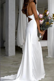 Elegant Mermaid Cowl Neckline White Simple Wedding Dresses, Spaghetti Straps Bridal Dress STK15177