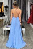 2024 Chiffon Spaghetti Straps A Line Prom Dresses With Slit PRDQ9XD7