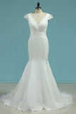 2024 Mermaid Wedding Dresses V-Neck Organza P11QRGDN