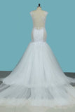 2024 Mermaid Spaghetti Straps Tulle Wedding Dresses With Applique PA2HR8DC