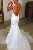 Elegant Mermaid Lace Backless V Neck Spaghetti Straps Wedding Dresses Bridal Dresses STK15181