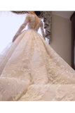 2024 Luxurious Long Sleeves Scoop A Line Lace Wedding Dresses With Pearls P2KDMFRE