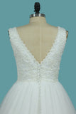 2024 Wedding Dresses V Neck Tulle A Line With Applique PPYK8QH8