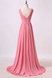 2024 V Neck A Line Chiffon Bridesmaid Dress With Beads PN9JYZKT