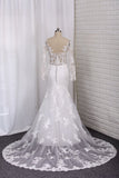 2024 New Arrival Wedding Dresses Tulle Scoop Long Sleeves With Applique Mermaid