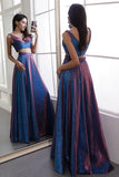 Two Pieces V Neck Straps V Back Floor Length Prom Dresses Long Party Dresses STK15447