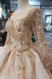 2024 New Prom Dresses Long Sleeves Ball Gown Scoop With Applique&Beads Lace PGAKM5ZZ