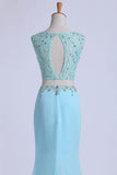 2024 Two Pieces Prom Dresses Scoop Sheath With Beading PLAC7EEK