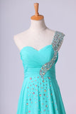 2024 Prom Dress One Shoulder Ruffled Bodice With Rhinestone PRG4E26N