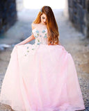 Princess Ball Gown Sweetheart Pink One Shoulder Prom Dresses, Quinceanera Dresses STK15296