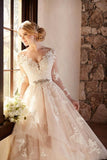 2024 New Arrival V Neck Long Sleeves Tulle With Applique Wedding Dresses PBGA4H7Q