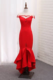 2024 Mermaid Scoop Prom Dresses Satin With Beads P43RA4A3